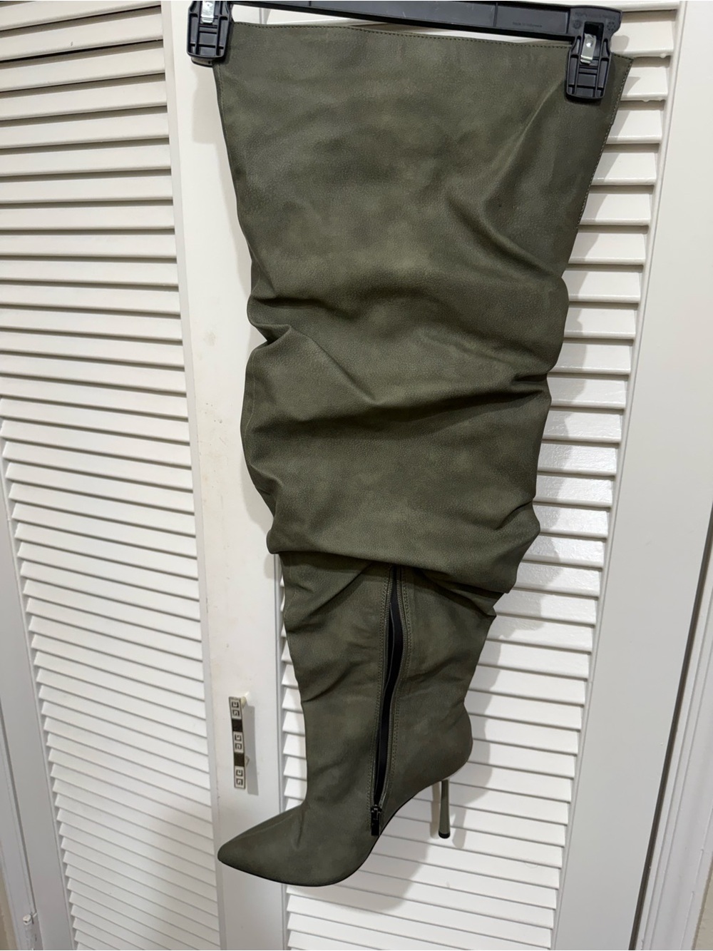 PrettyLittleThing Olive Over-the-Knee Slouch Stiletto Boots